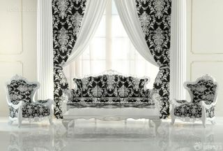 最新时尚美食小客厅黑白窗帘效果图片