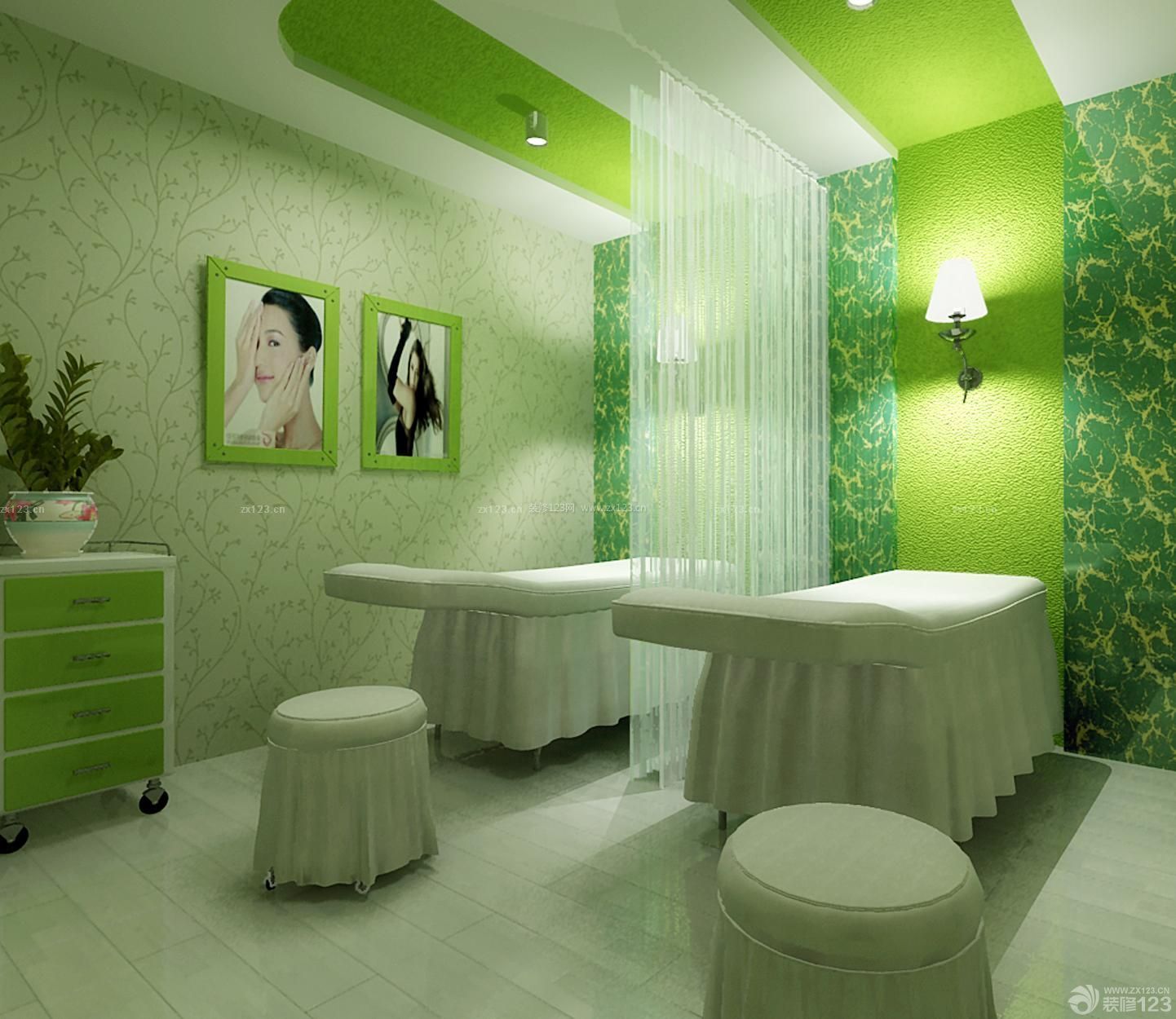 80平米美容院绿色墙面装修设计案例