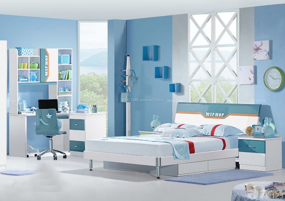 现代卧室彩色墙面装修设计图