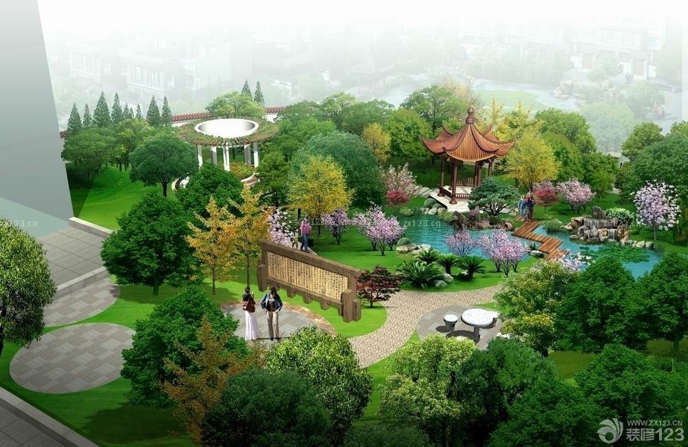 新中式风格庭院绿化设计图片