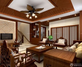 东南亚装修风格客厅桑拿板吊顶效果图欣赏