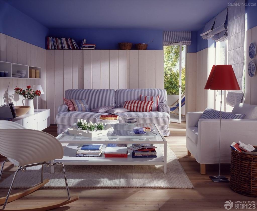 最新地中海家庭室内紫色墙面效果图片