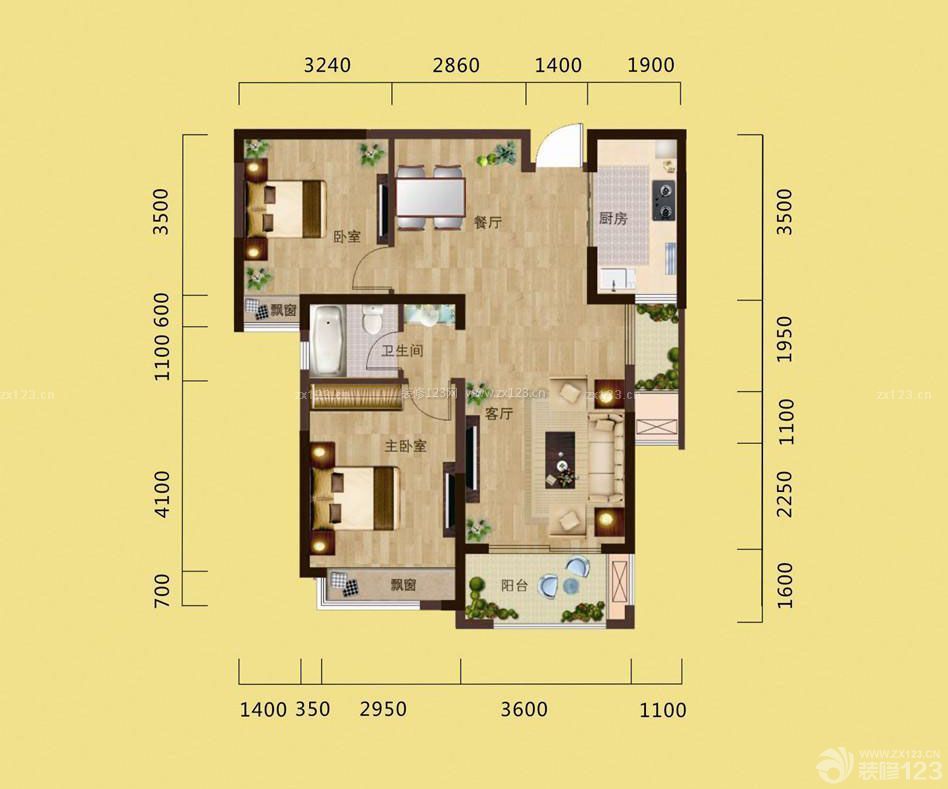 三室兩廳一衛130平米戶型圖