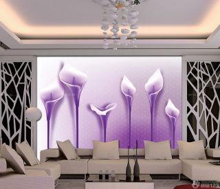 简约现代家庭室内电视背景墙紫色墙面设计图