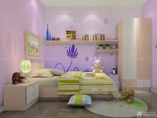温馨家庭儿童房室内紫色墙面效果图片