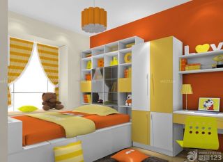 现代儿童房橙色墙面装修效果图
