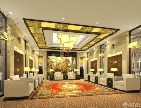 最新中式家庭室内大客厅金色吊顶效果图