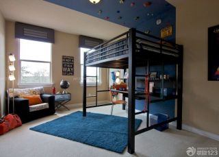 美式别墅室内实木儿童床设计图片