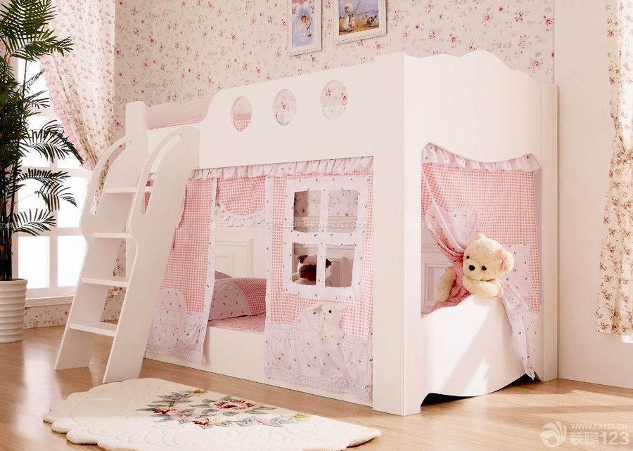 欧式田园儿童房家具高低床设计图