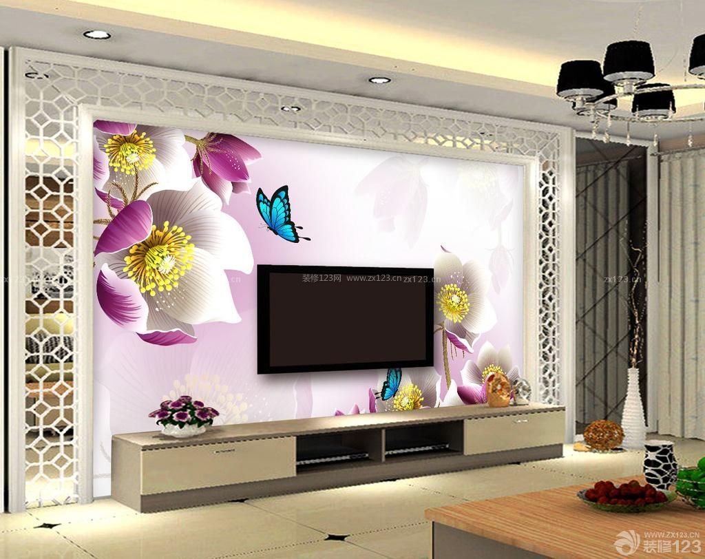 客厅电视背景墙彩绘设计图片