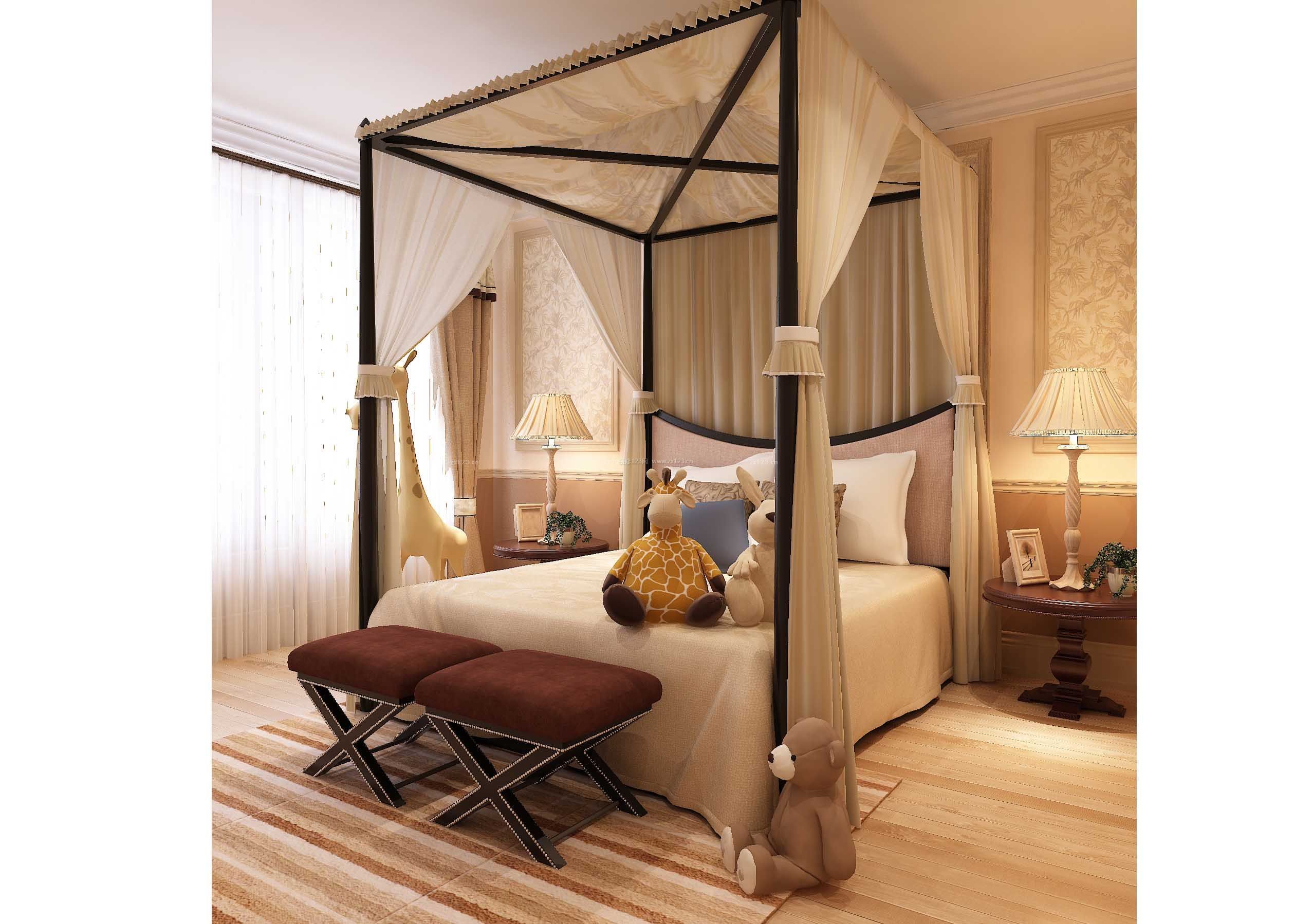 美式风格卧室架子床设计图