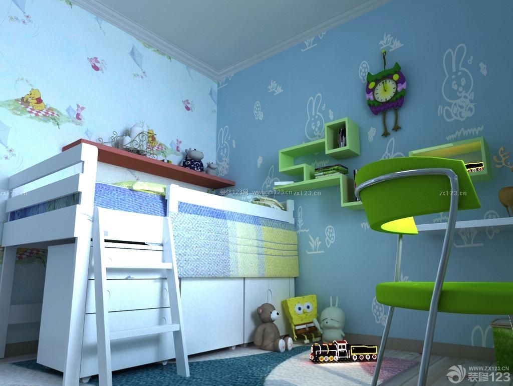 儿童卧室背景墙彩绘装修案例