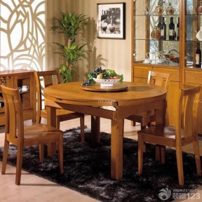 现代中式家装实木折叠餐桌装修图片欣赏