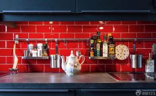 老房40平米小户型红色瓷砖美式厨房装修实景图