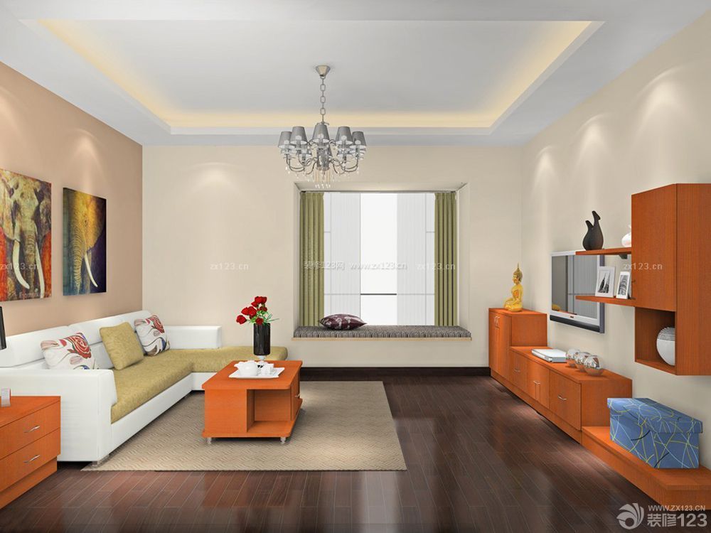 48平米新中式客厅直通小户型装修设计图欣赏