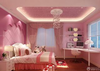 最新女孩温馨卧室粉色墙面装修样板间