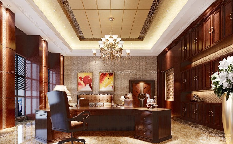 中式风格办公室装饰画装饰效果图片
