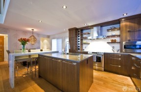 现代美式厨房不锈钢置物架装修样板间