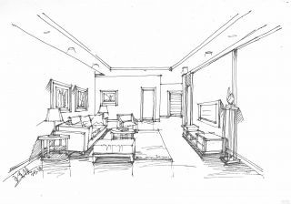 小户型室内客厅沙发摆放手绘设计图