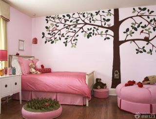 儿童房粉色墙室内手绘效果图