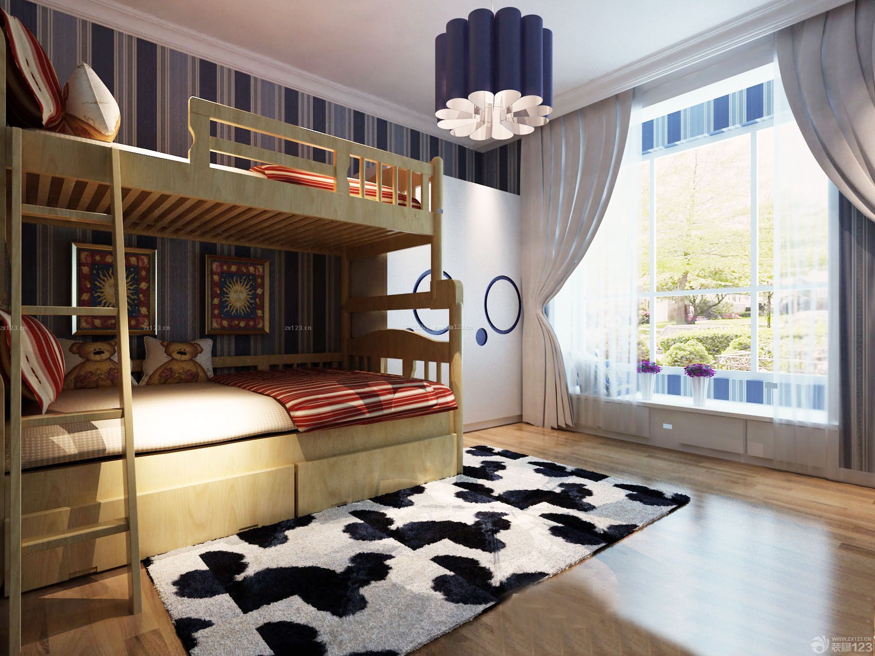 简单一室一厅卧室高低床装修设计图片