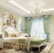 欧式风格一室改两室卧室青色窗帘装修案例