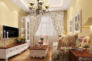 欧式田园一室改两室客厅印花窗帘装修案例