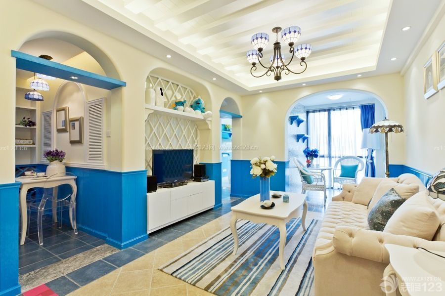 欧式地中海客厅沙发地中海装饰效果图