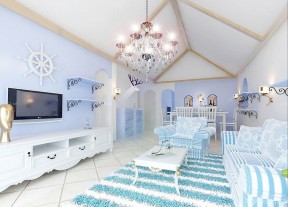 地中海清新客厅餐厅设计水晶吊灯效果图