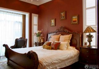 美式复古小户型家装复古大床照片墙设计图