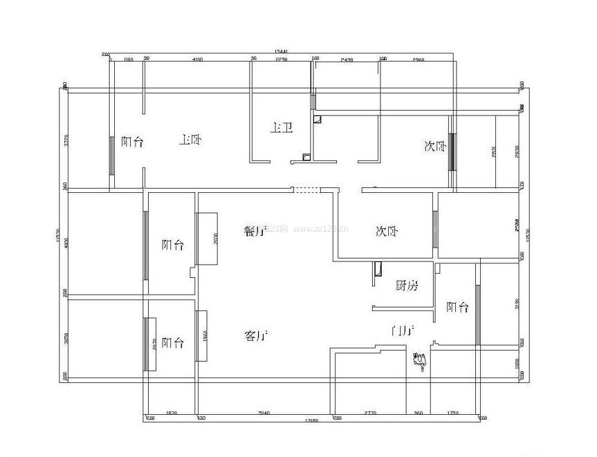 两室两厅两卫农村一层房屋平面设计图