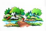 森林木屋景观手绘效果图