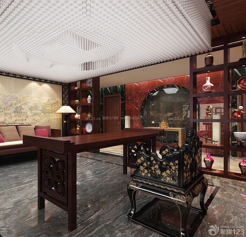 中式古典办公室家具装修效果图