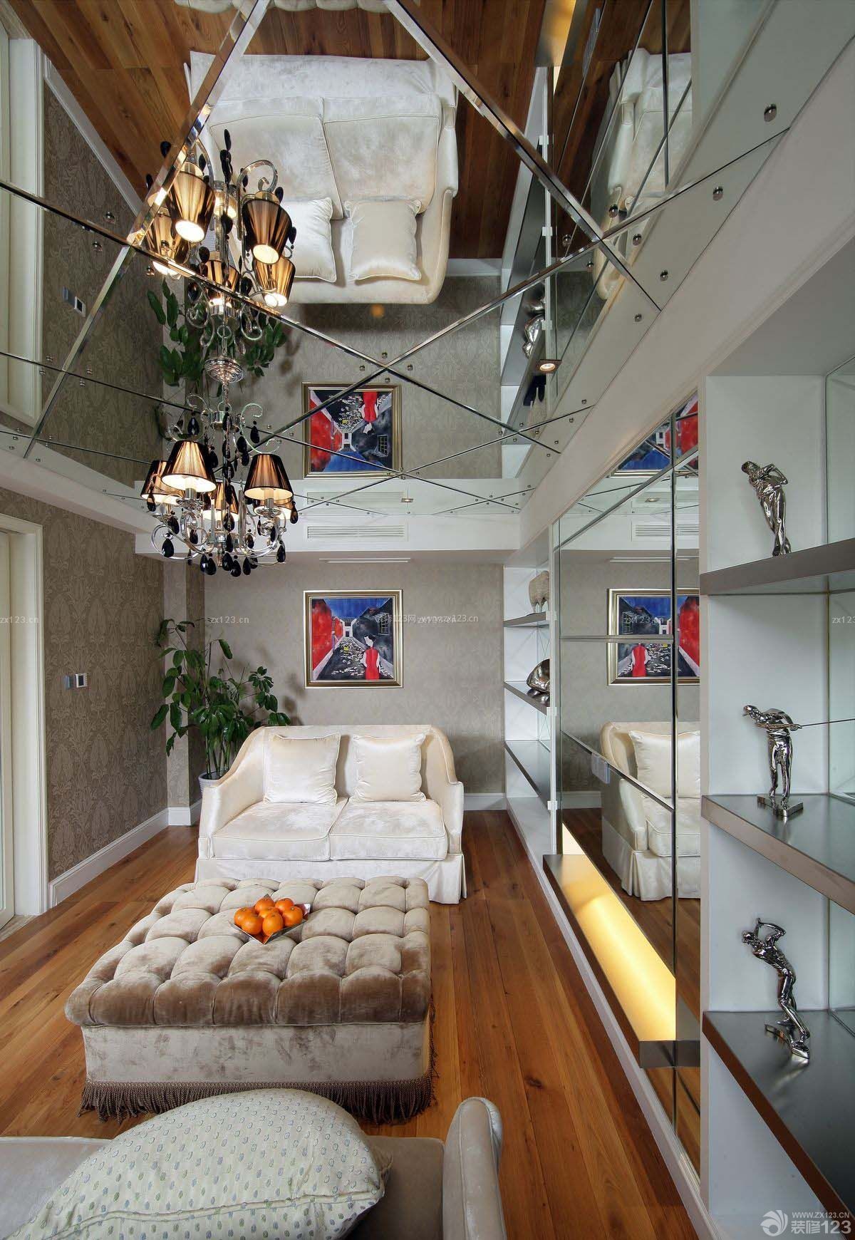 玻璃镜面吊顶卧室房屋装修设计效果图