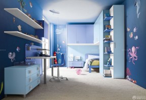 深蓝色墙面 儿童卧室