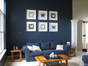 深蓝色墙面 沙发背景墙