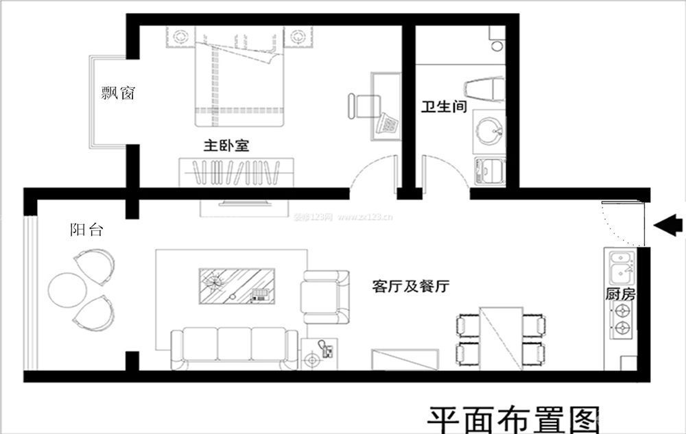 54平单身公寓户型图设计_装修123效果图