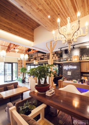 咖啡店生态木吊顶设计效果图