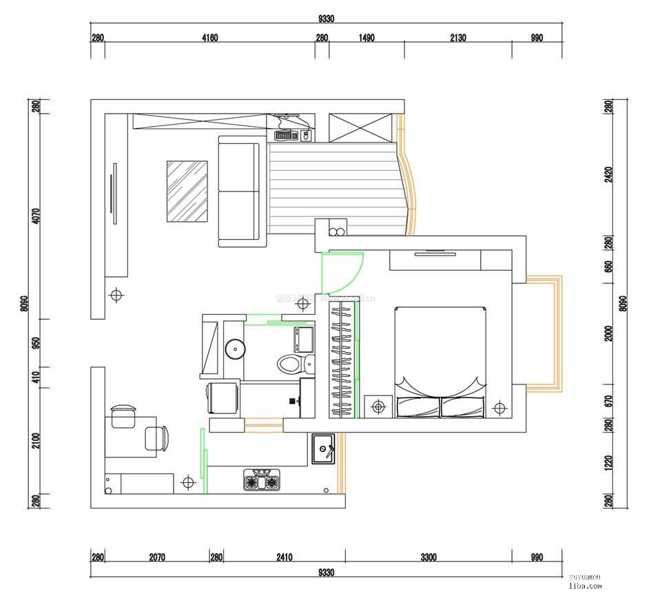 50平米小户型平面图一室一厅户型设计