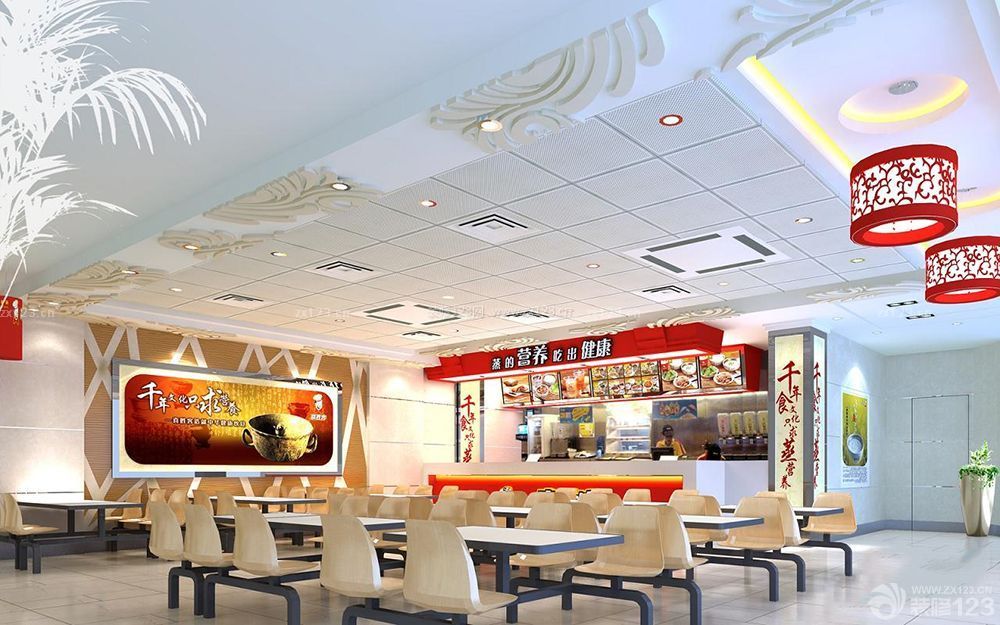 小型快餐店新中式装修风格效果图
