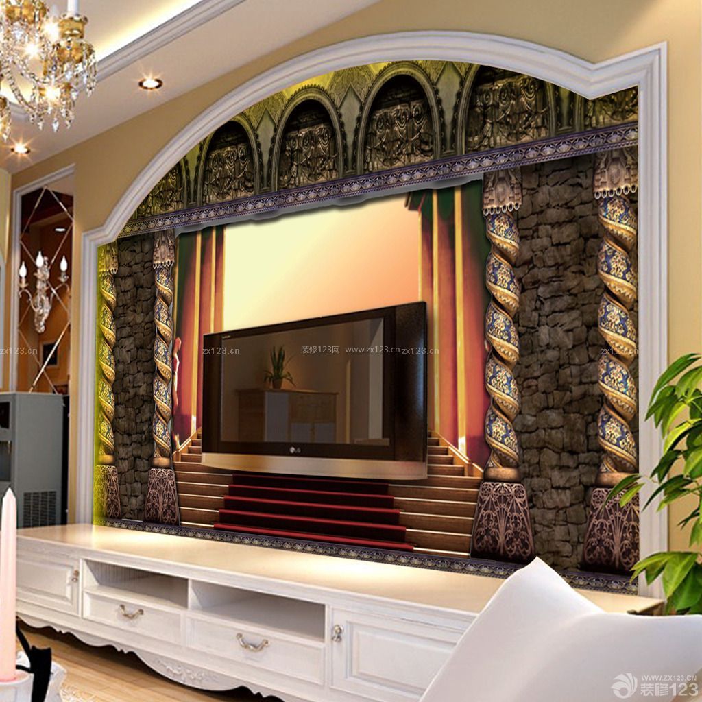 欧式别墅客厅电视墙装修效果图片 – 设计本装修效果图