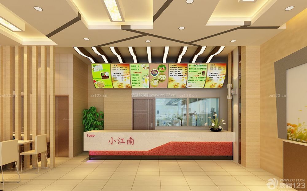 中式快餐店镂空隔断装修效果图