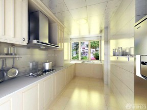 白色橱柜 厨房地面瓷砖