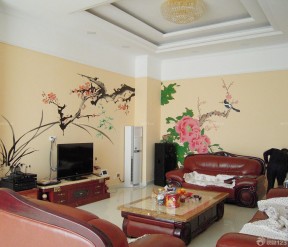 电视背景墙彩绘 中式风格
