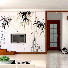 电视背景墙彩绘 中式风格