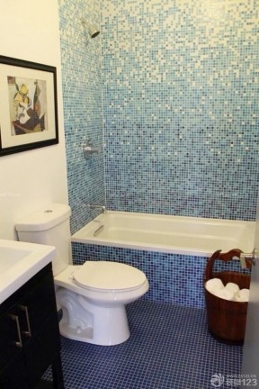 小卫生间蓝色地砖装修实景图欣赏