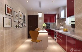 混搭现代厨房原木橱柜墙面瓷砖效果图欣赏
