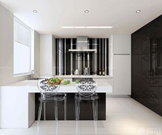 现代黑白仿古厨房整体橱柜地面瓷砖效果图