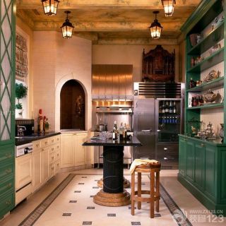 最新美式田园厨房橱柜全抛釉瓷砖效果图欣赏