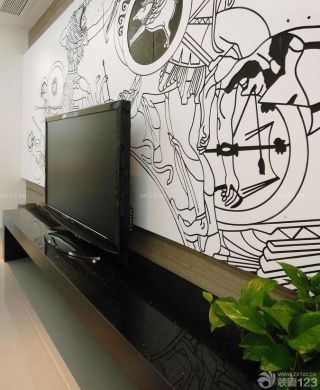 个性现代风格电视背景墙彩绘装修效果图